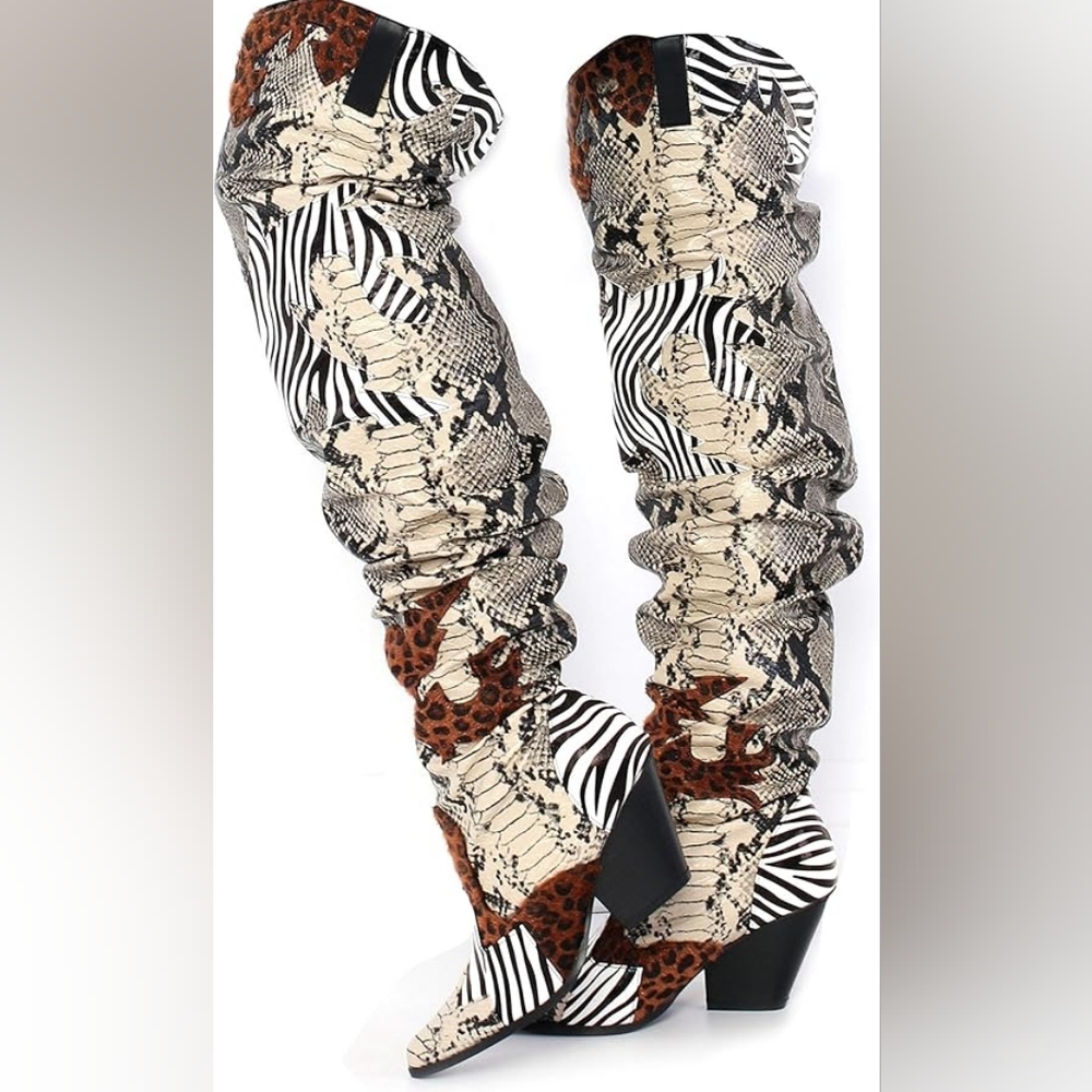 Thigh High Animal Print Boots Size 8